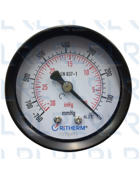 Vacuómetro Caja Negra 2", Conexión Trasera 1/4" NPT en Bronce