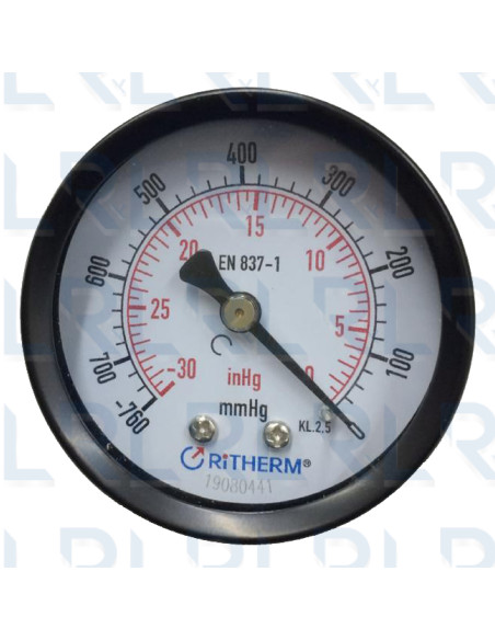 Vacuómetro Caja Negra 2", Conexión Trasera 1/4" NPT en Bronce