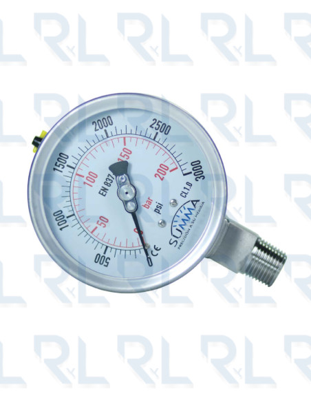 Manómetro Total Acero Inoxidable 4" Conexión Vertical 1/2" NPT Calibrable SUMMA