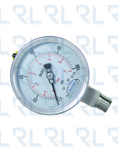 Manómetro Total Acero Inoxidable 4" Conexión Vertical 1/2" NPT Calibrable SUMMA