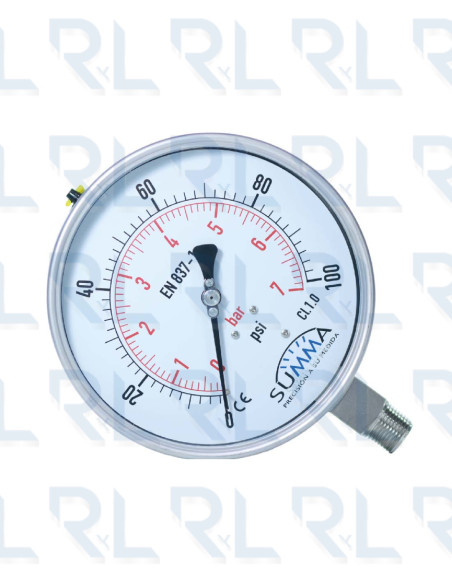 Manómetro Total Acero Inoxidable 6" Conexión Vertical 1/2" NPT Calibrable SUMMA