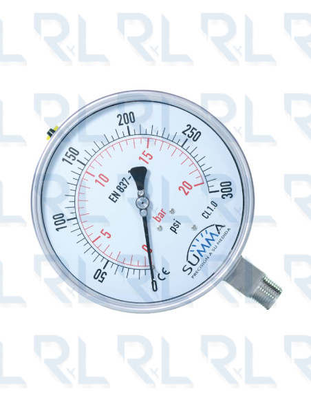 Manómetro Total Acero Inoxidable 6" Conexión Vertical 1/2" NPT Calibrable SUMMA