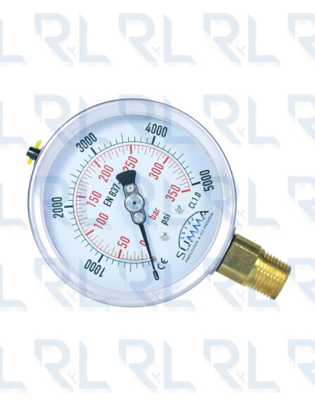 Manómetro Caja Acero Inoxidable 4" Conexión Vertical 1/2" NPT  BRONCE Calibrable SUMMA