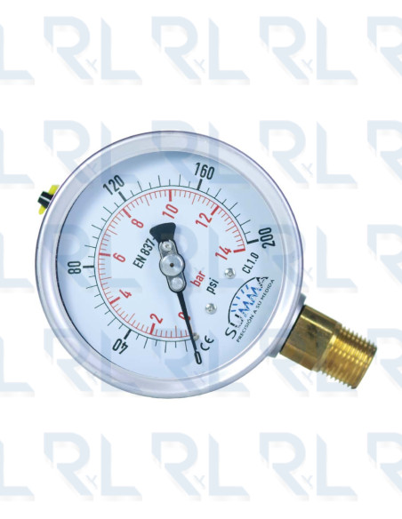 Manómetro Caja Acero Inoxidable 4" Conexión Vertical 1/2" NPT  BRONCE Calibrable SUMMA