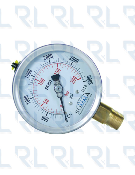 Manómetro Caja Acero Inoxidable 4" Conexión Vertical 1/2" NPT  BRONCE Calibrable SUMMA