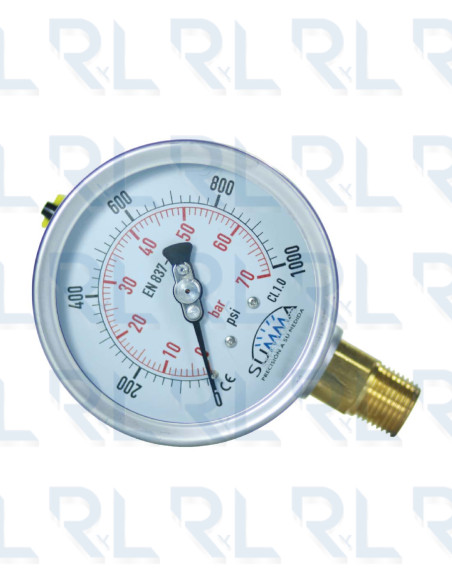 Manómetro Caja Acero Inoxidable 4" Conexión Vertical 1/2" NPT  BRONCE Calibrable SUMMA