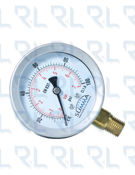 Manómetro Caja Acero Inoxidable 2.5", Conexión Vertical 1/4" NPT en Bronce SUMMA