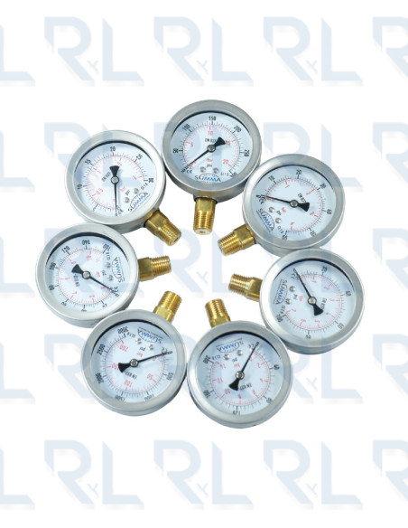 Manómetro Caja Acero Inoxidable 2.5", Conexión Vertical 1/4" NPT en Bronce SUMMA