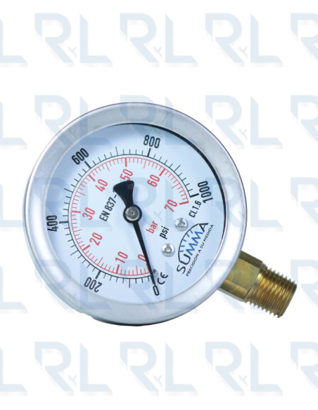 Manómetro Caja Acero Inoxidable 2.5", Conexión Vertical 1/4" NPT en Bronce SUMMA