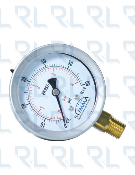 Manómetro Caja Acero Inoxidable 2.5", Conexión Vertical 1/4" NPT en Bronce SUMMA