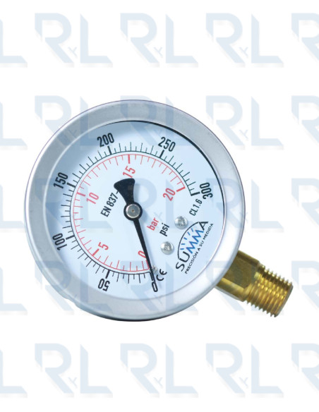 Manómetro Caja Acero Inoxidable 2.5", Conexión Vertical 1/4" NPT en Bronce SUMMA
