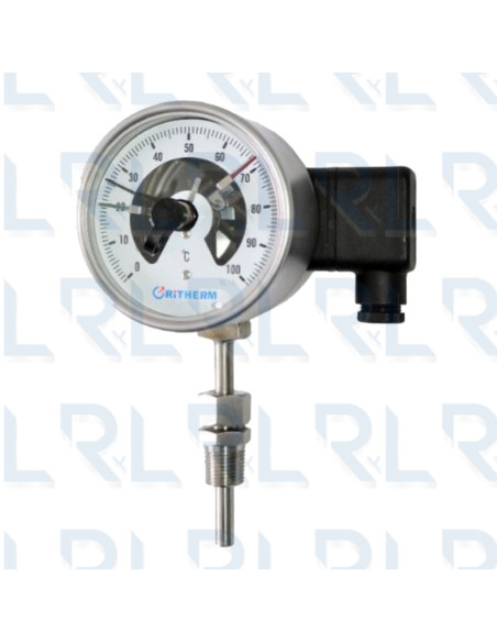 Termómetro Contactos Eléctricos Total Acero Inoxidable, Caratula 4" x Bulbo 4", Conexión Vertical 1/2" NPT