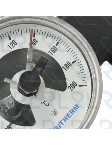 Termómetro Contactos Eléctricos Total Acero Inoxidable, Caratula 4" x Bulbo 4", Conexión Vertical 1/2" NPT