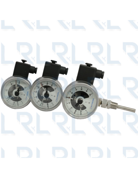 Termómetro Contactos Eléctricos Total Acero Inoxidable, Caratula 4" x Bulbo 4", Conexión Vertical 1/2" NPT