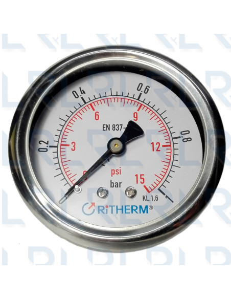 Manómetro Caja Acero Inoxidable 2.5", Conexión Trasera 1/4" NPT en Bronce Grafado