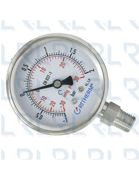 Manovacuómetro Total Acero Inoxidable 2.5" Conexión Vertical 1/4" NPT Grafado