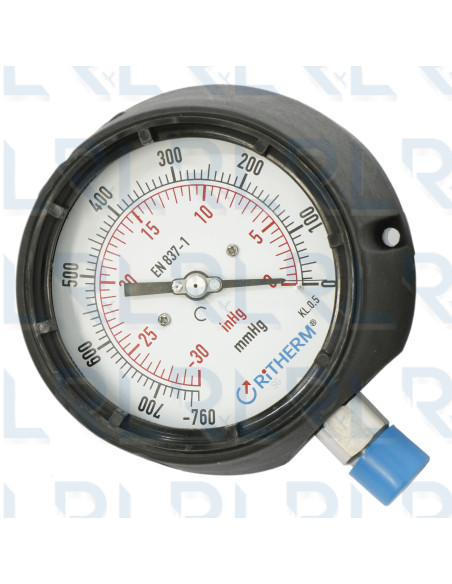 Vacuómetro Caja Fenólica 4.5", Conexión Vertical 1/2" NPT en Acero Inoxidable