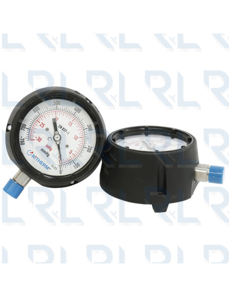 Vacuómetro Caja Fenólica 4.5", Conexión Vertical 1/2" NPT en Acero Inoxidable