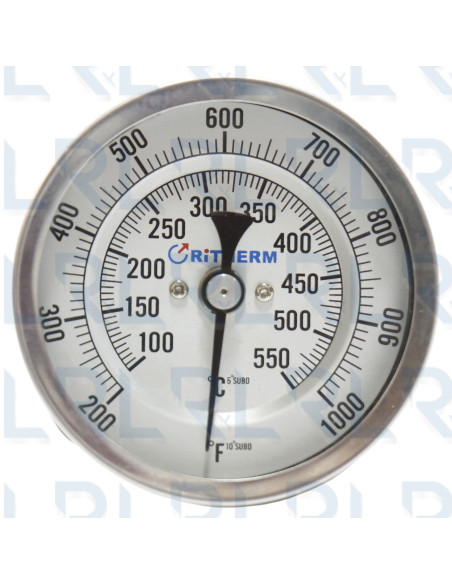 Termómetro Fijo 3" Acero Inoxidable Conexión Trasera 1/2" NPT