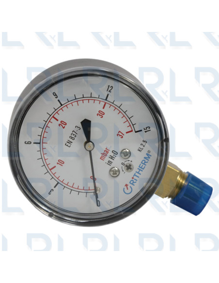 Manómetro Caja Negra 2.5", Conexión Vertical 1/4" NPT en Bronce (Pulgadas de Agua)