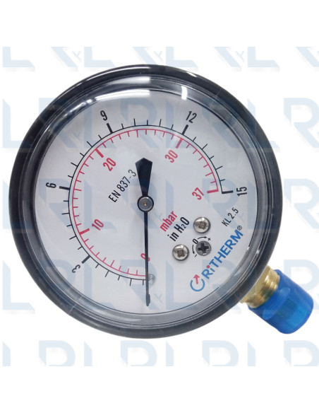 Manómetro Caja Negra 2.5", Conexión Vertical 1/4" NPT en Bronce (Pulgadas de Agua)