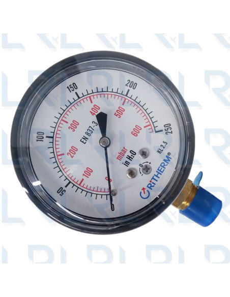 Manómetro Caja Negra 2.5", Conexión Vertical 1/4" NPT en Bronce (Pulgadas de Agua)