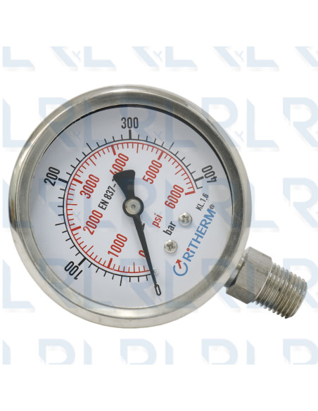 Manómetro Total Acero Inoxidable 2.5" Conexión Vertical 1/4" NPT Grafado Manómetro Total Acero Inoxidable 2.5" Conexión Vertical 1/4" NPT Grafado
