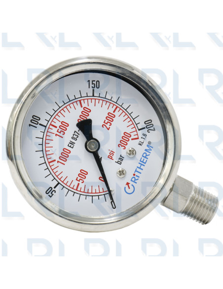 Manómetro Total Acero Inoxidable 2.5" Conexión Vertical 1/4" NPT Grafado