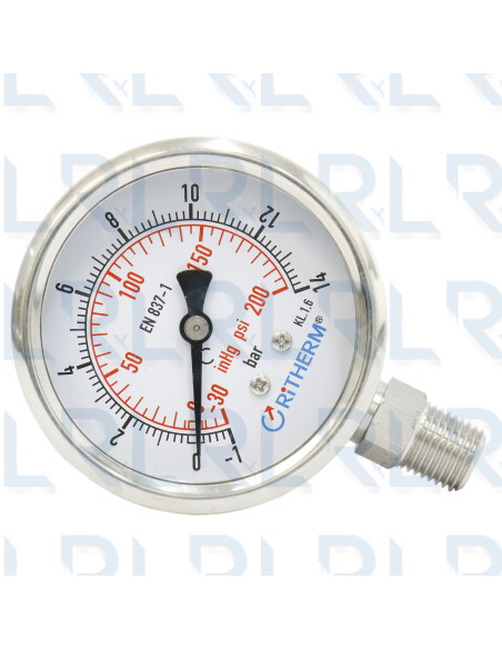 Manómetro Total Acero Inoxidable 2.5" Conexión Vertical 1/4" NPT Grafado