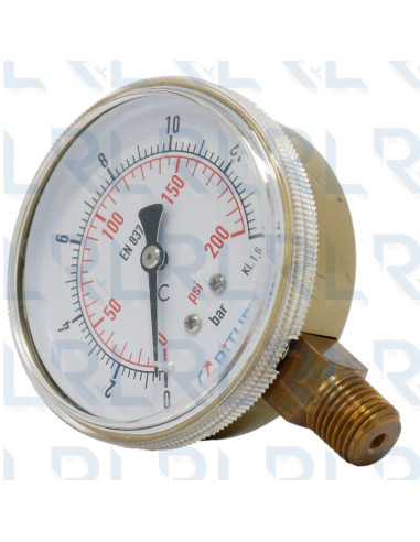 Manómetro Caja Dorada 2.5", Conexión  Vertical...