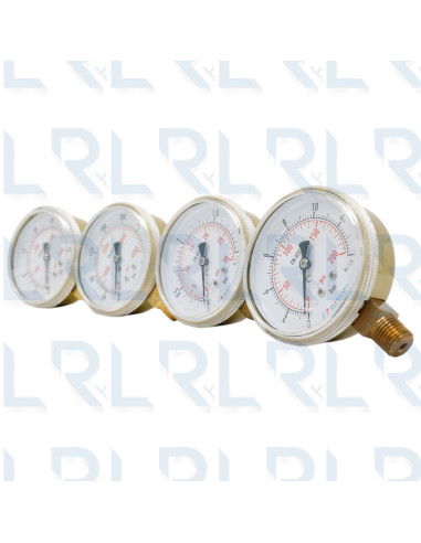 Manómetro Caja Dorada 2.5", Conexión  Vertical...