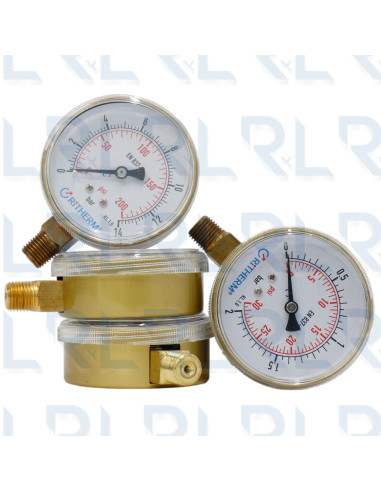 Manómetro Caja Dorada 2.5", Conexión  Vertical...