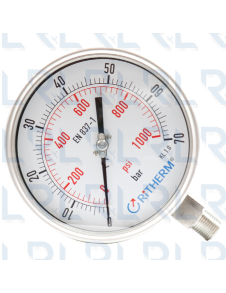 Manómetro Total Acero Inoxidable 6" Conexión Vertical 1/2" NPT Calibrable