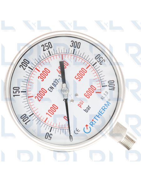 Manómetro Total Acero Inoxidable 6" Conexión Vertical 1/2" NPT Calibrable