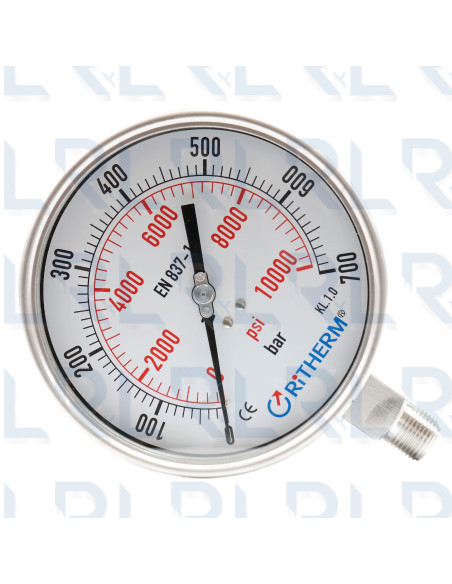 Manómetro Total Acero Inoxidable 6" Conexión Vertical 1/2" NPT Calibrable