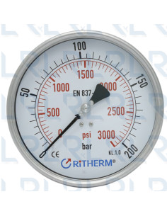 Manómetro Total Acero Inoxidable 6" Conexión Trasera 1/2" NPT Calibrable