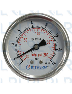 Manovacuómetro Total Acero Inoxidable 2.5" Conexión Trasera 1/4" NPT Grafado