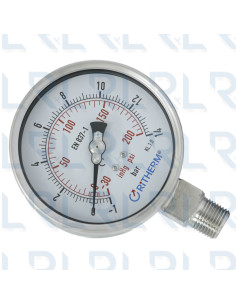 Manovacuómetro Total Acero Inoxidable 4" Conexión Vertical 1/2" NPT Calibrable