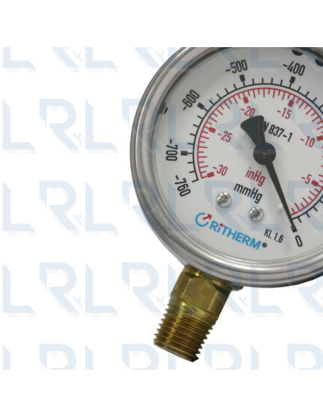 Vacuómetro Caja Acero Inoxidable 2.5", Conexión Vertical 1/4" NPT en Bronce