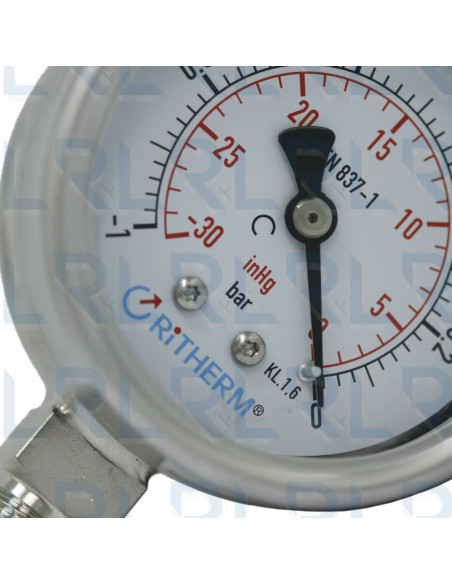 Vacuómetro Total Acero Inoxidable 2.5" Conexión Vertical 1/4" NPT Calibrable