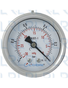 Vacuómetro Total Acero Inoxidable 2.5" Conexión Trasera 1/4" NPT Calibrable