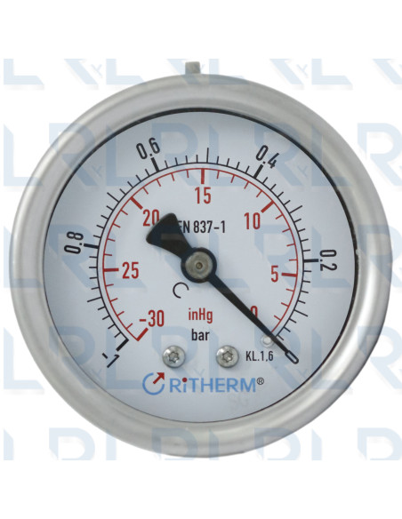 Vacuómetro Total Acero Inoxidable 2.5" Conexión Trasera 1/4" NPT Calibrable