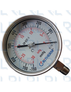 Vacuómetro Total Acero Inoxidable 6" Conexión Vertical 1/2" NPT Calibrable