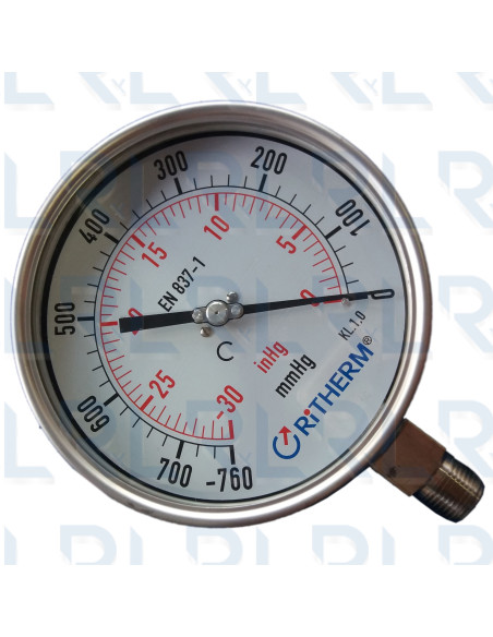 Vacuómetro Total Acero Inoxidable 6" Conexión Vertical 1/2" NPT Calibrable Vacuómetro Total Acero Inoxidable 6" Conexión Vertical 1/2" NPT Calibrable