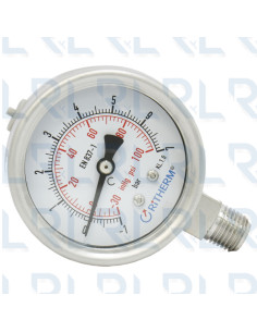 Manovacuómetro Total Acero Inoxidable 2.5" Conexión Vertical 1/4" NPT Calibrable
