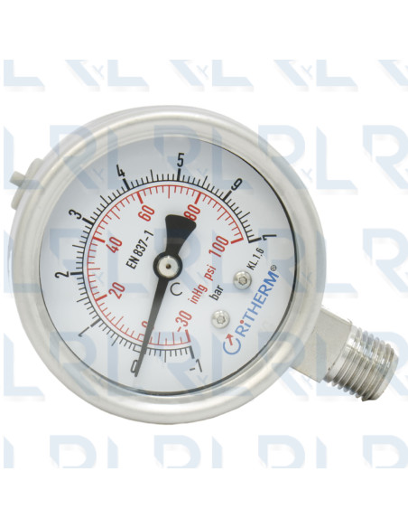 Manovacuómetro Total Acero Inoxidable 2.5" Conexión Vertical 1/4" NPT Calibrable Manovacuómetro Total Acero Inoxidable 2.5" Conexión Vertical 1/4" NPT Calibrable
