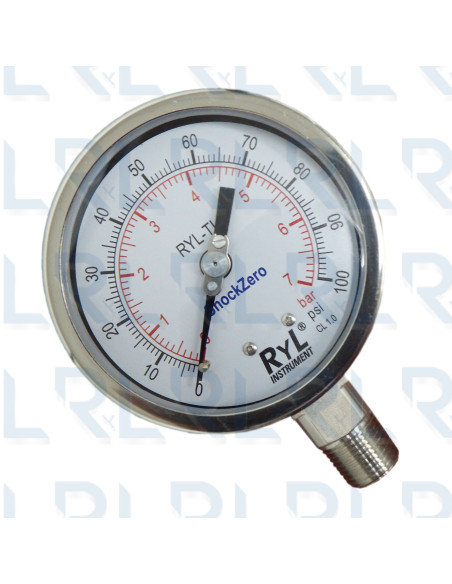 Manómetro Total Acero Inoxidable 4",  Conexión Vertical 1/2” NPT Calibrable