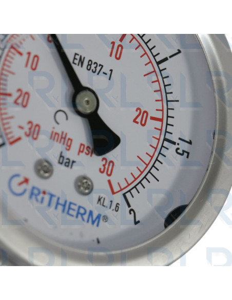 Manovacuómetro Total Acero Inoxidable 2.5" Conexión Vertical 1/4" NPT Calibrable