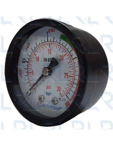 Manómetro Marmita Caja Negra 2", Conexión Trasera 1/4" NPT en Bronce