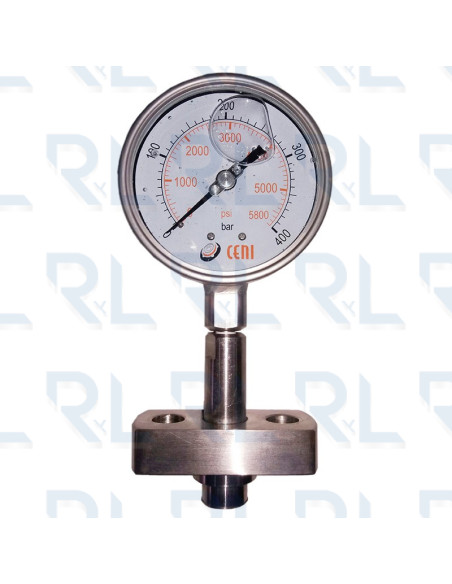 Manómetro Homogeneizador Total Acero Inoxidable 4" Conexión Vertical 1/2"